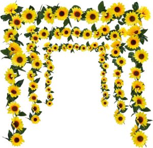 36085d2022f69851 3 Pack Artificial Sunflower Garland, 7.5ft/Strand Silk Sunflowers Hanging Vines Flowers with Green Leaves for Room Kitchen Garden Birthday Wedding Baby Shower Party Table Decor Large