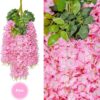 U'Artlines 12 Pack (Total 43.2 Feet) Artificial Fake Wisteria Vine Rattan Hanging Garland Silk Flowers String Home Party Wedding Decor (12, Pink)
