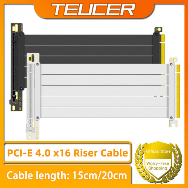 361b0a58a8886649 TEUCER PCI-E 4.0 X16 Riser Cable Video Card EMI Shielded High-Speed Flexible Extender PCI Express Gen 4 GPU Extension Cord