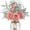 Faux Flowers with Vase,Artificial Silk Roses in Vase, Fake Plant Eucalyptus Flower Arrangement for Home Office Farmhouse Bathroom Dining Table Centerpiece Decorations Coffee Table Decor (Pink)