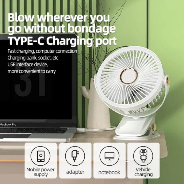Camping Fan8000mAh Rechargeable Desktop Portable Air Circulator Wireless Ceig Electric With LED Light Clip-on Home Fan