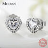 Modian Dazzling 925 Sterling Silver Clear CZ Heart Fashion Stud Earrings for Women Charm Wedding Statement Silver Fine Jewelry