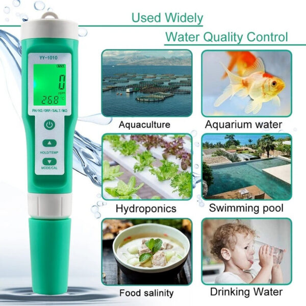 Yieryi TDS EC PH Saity Meter ORP H2 S.G TEMP Water Quality Monitor Solution Fertilizer Resistivity Tester for Pools,Aquariums