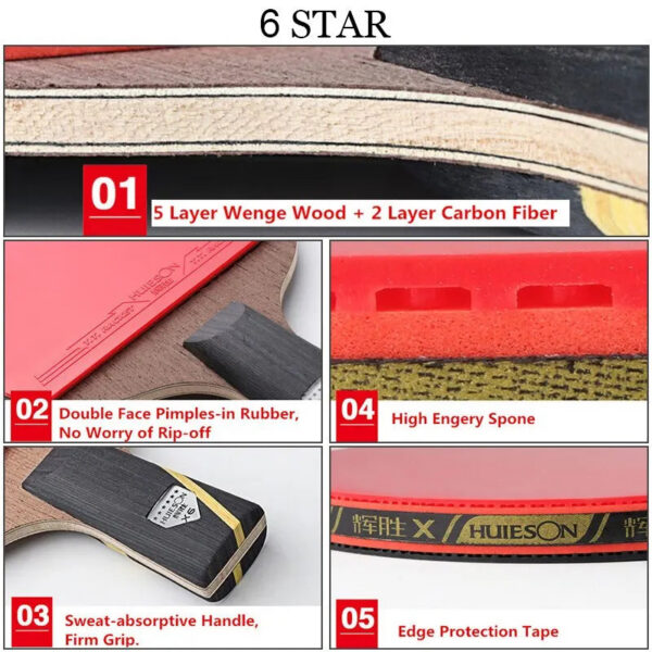 365755808307db54 HUIESON 6 Star 2Pcs Carbon Table Tennis Set Super Powerful Ping Pong Raet Bat For Adult Club Training New Upgraded