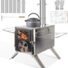 LAMA Tent Camping Stove, Portable Folding Stainless Steel Wood Stove with Chimneys and Gloves, Wood Burner for Tents, Hiking, Cooking, Heating, Camping, Silverwhite