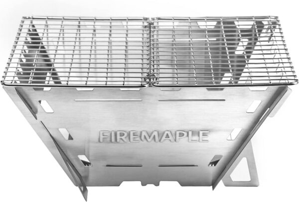 Fire-Maple Maverick Camping Wooden Burning Stove | Stainless Steel Square Firepit with Grill | Folding Fire Pit for Bonfire Backyard Patio Deck Camp Picnic (Square)