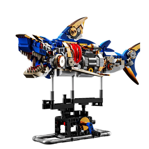 nical Set, Shark Sea Life Building Blocks Set with Display Stand Lights, Block Gift for Kids and Adults
