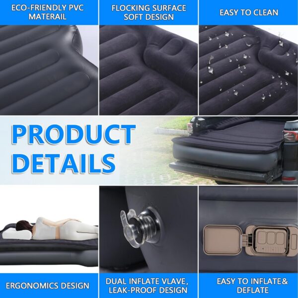SUV Air Mattress, 9.8 Inch Height Full Size with Mattress 'Wings', USB Wireless Rechargeable Pump & 2 Pillows for Mid/Large SUVs, Road Trips, Camping, Supports 600lbs-2 Year Warranty