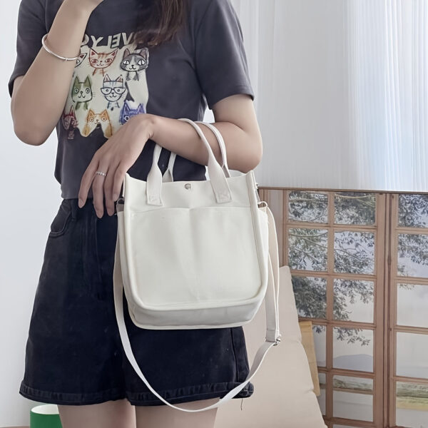 Mini Canvas Satchel Bag With Top Handle, Multi Pockets Shoulder Bag, Portable Lunch Box Storage Bag