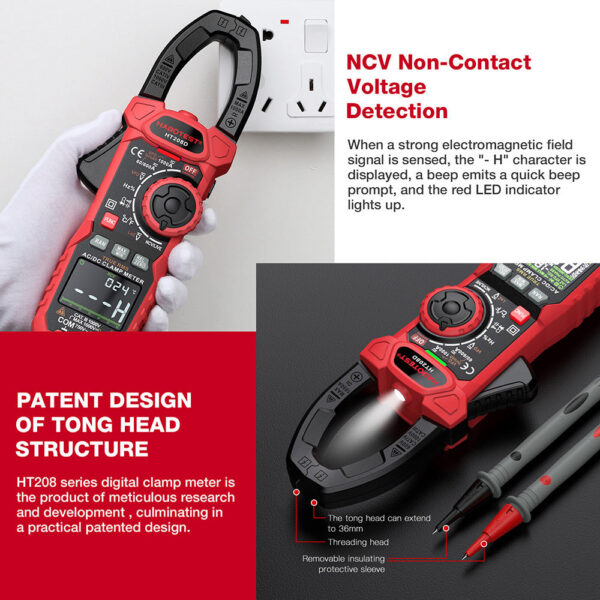 HT208A/D AC/DC Digital Clamp Meter Multimeter Pinza Amperimetrica True RMS High Precision Capacitance NCV Ohm Hz Tester