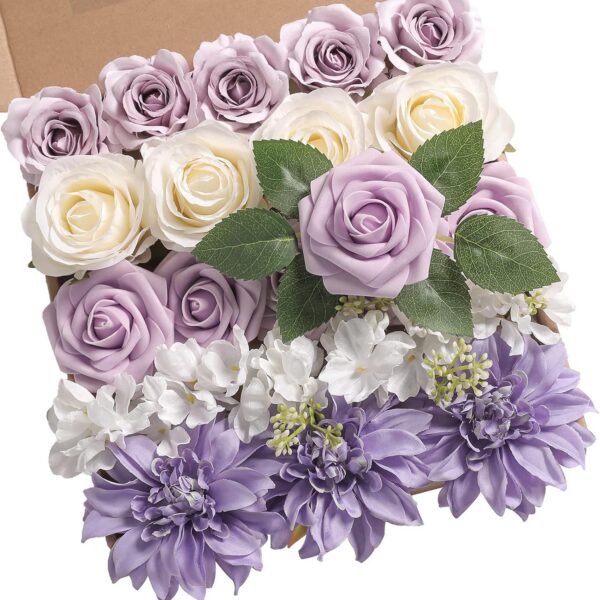 YYHUAWU Artificial Flowers Combo Box Set Gradient Color Flower Leaf with Stems for DIY Wedding Bouquets Centerpieces Baby Shower Party Home Decorations Peach