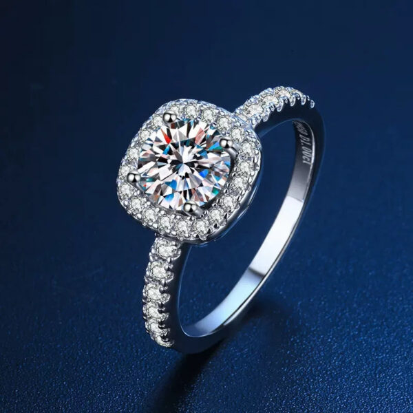 Real Moissanite Sterling Sier Ring For Women Square Round 1CT 2CT 3CT Brilliant Diamond Finger Band Wedding Jewelry Gift