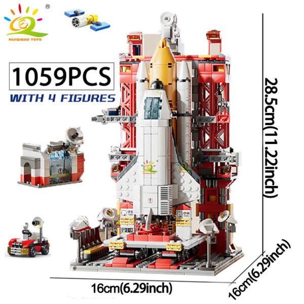 36da33fdd0ecb0e2 HUIQIBAO Space Aviation Manned Rocket Building Blocks With Astronaut Figure City Aerospace Model Bricks Children Toys for Kids