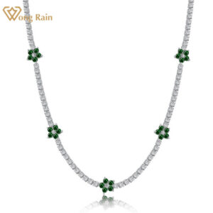 36f885047f31ca3f Wong Rain 100% Sterling Sier Flower Lab Sapphire Emerald High Carbon Diamonds Gemstone Tennis Chain Necklace Fine Jewelry