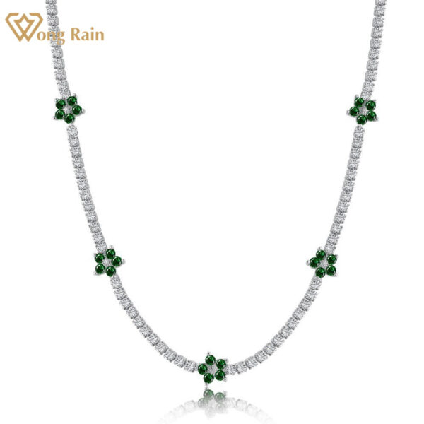 36f885047f31ca3f Wong Rain 100% Sterling Sier Flower Lab Sapphire Emerald High Carbon Diamonds Gemstone Tennis Chain Necklace Fine Jewelry