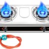 Llamaviva Propane Stove 2 Burner Stove 23000 BTU Gas Stove Auto Ignition Porable Propane Stove with Gas Hose,Stainless Steel panel Stove for Camping Outdoor propane griddle