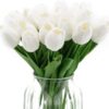 IPOPU 12PCS Pink Tulips Artificial Flowers for Decoration Fake Tulips Real Touch Fake Pink Flowers Artificial Floral Arrangements Pink Faux Tulips Decor Table Home Kitchen Wedding Decorations (Pink)