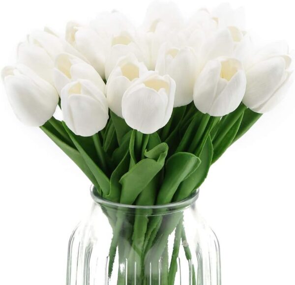 IPOPU 12PCS Pink Tulips Artificial Flowers for Decoration Fake Tulips Real Touch Fake Pink Flowers Artificial Floral Arrangements Pink Faux Tulips Decor Table Home Kitchen Wedding Decorations (Pink)