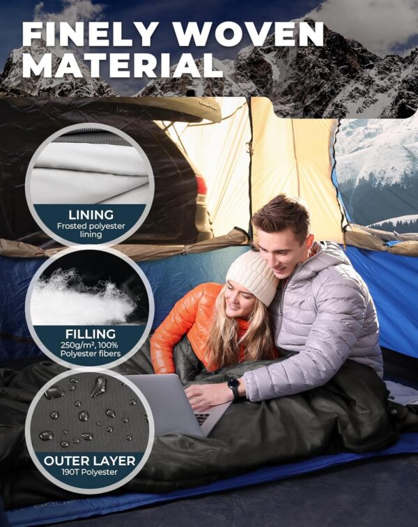 KingCamp Double Sleeping Bag Oxygen with 2 Pillows Queen Size & Extra-Large Rectangular Sleeping Bags for Adults 4 Seasons Waterproof Envelope Sleeping Bag for Camping Festivals Hiking Indoor Outdoor