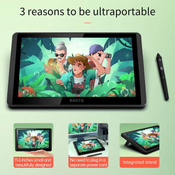 37588d0b2612f930 BOSTO 12HD-A H-IPS LCD Graphics Drawing Tablet Monitor 11.6 Inch Size 1366x768 Display 8192 Pressure Level Support Windows OS