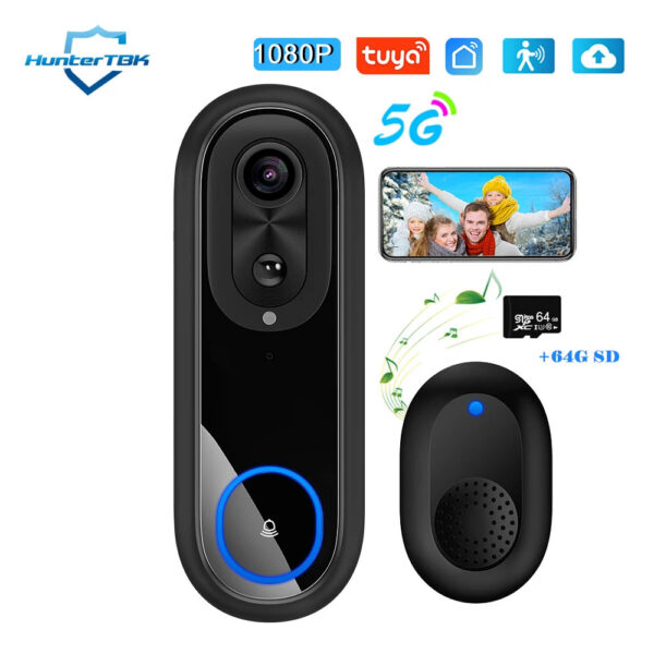 375e594940b8eb94 5G 2.4G WiFi Video Doorbell 1080P Wireless Bell Tuya APP Smart Intercom Camera IP65 Waterproof Ring Bell with 7000mAh Battery