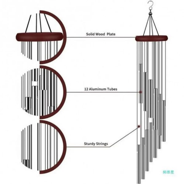 375ec7edbc35fcfe 1piece 12 Tubes Aluminum Alloy Wind Chimes with Hook Gold/sier Bells for Outside Home Wedding Party Memorial Decoration Gifts