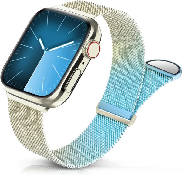 Sunnywoo Metal Stainless Steel Band Compatible with Apple Watch Bands 40mm 38mm 41mm 42mm 44mm 45mm 49mm,Silver Loop Adjustable Magnetic Strap for iWatch Series Ultra 8 7 6 5 4 3 2 1 SE for Women Men