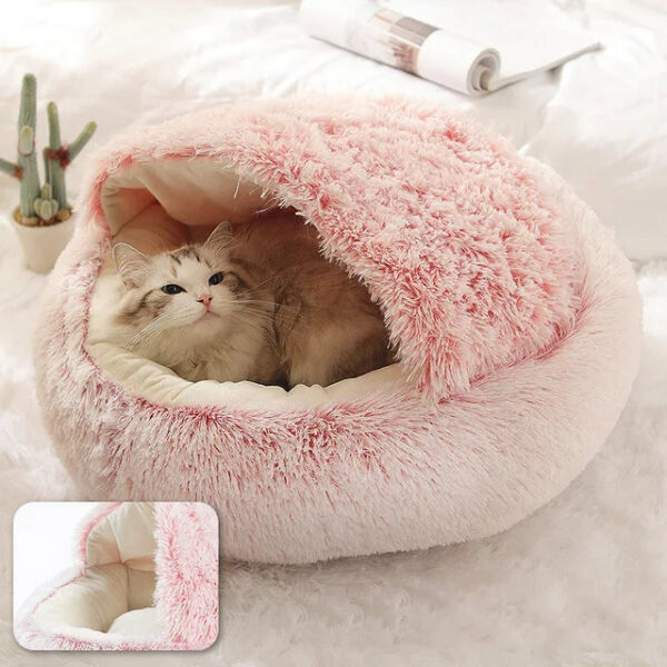Pet Dog Round Plush Semi-Enclosed Cat Nest for Deep Sleep Comfort In Winter Cats Bed Little Mat Basket Soft Kennel