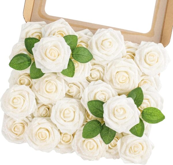 37b6a0a6efad3dd5 MACTING 30PCS Artificial Glitter Flowers, Black Fake Roses with Stem for Valentines Day Tree Ornaments Party Wreath Home Spring Indoor Decorations