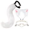 QinRuan Cat Ears and Wolf Fox Animal Tail Cosplay Costume Faux Fur Hair Clip Headdress Halloween Leather Neck Chocker Set (3-Blackwhite)