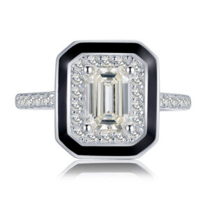 S Sterling Sier Light Style Fashion White Diamond Black Edge Cut Boutique Party Jewelry Ring Versatile