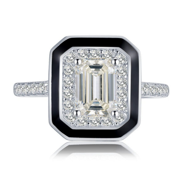 S Sterling Sier Light Style Fashion White Diamond Black Edge Cut Boutique Party Jewelry Ring Versatile