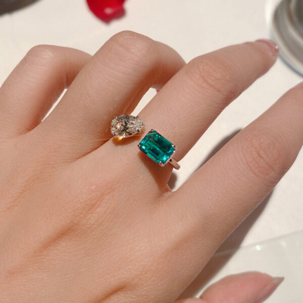 37e4f78d91fd3823 Hot New Sterling Sier Pear Cut Emerald cut Simulated Diamond Wedding Party Vintage Open Ring Fine Jewelry Christmas Gifts