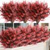 37eb94ca8fe031a1 24 Bundles Outdoor Artificial Flowers UV Resistant Fake Boxwood Plants, Faux Greenery for Indoor Outside Hanging Plants Garden Porch Window Box Home Wedding Farmhouse Décor (Magenta)