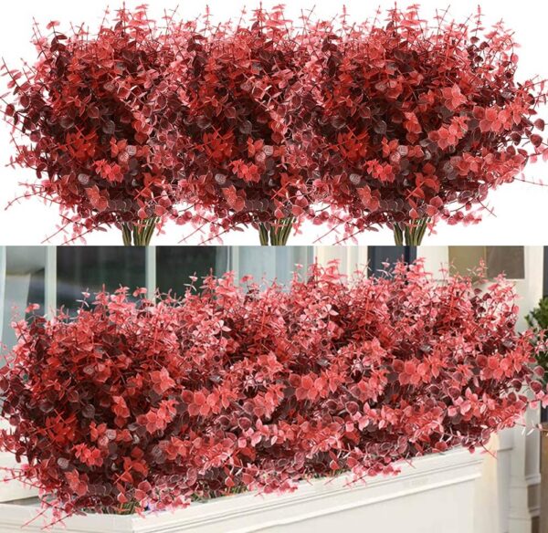 37eb94ca8fe031a1 24 Bundles Outdoor Artificial Flowers UV Resistant Fake Boxwood Plants, Faux Greenery for Indoor Outside Hanging Plants Garden Porch Window Box Home Wedding Farmhouse Décor (Magenta)