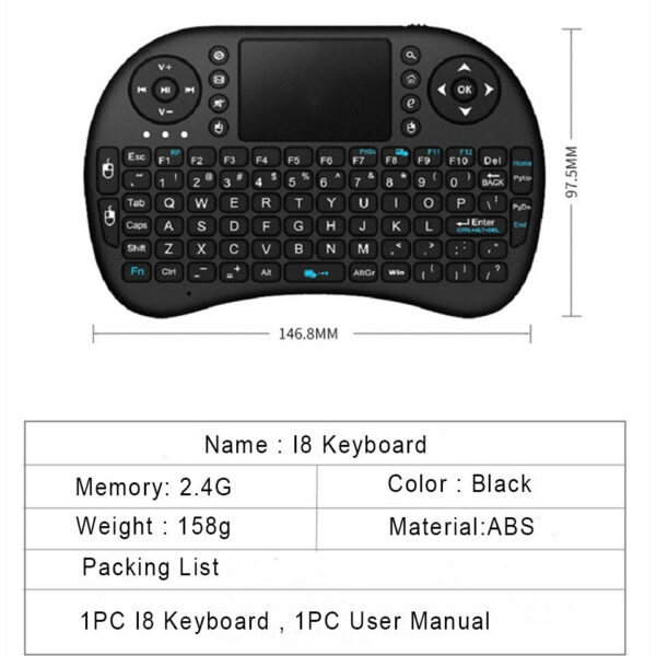 37edc3655d8aa97e I8 Mini Wireless Keyboard 2.4G Air Mouse Remote Touchpad For Android Box PC Smart TV