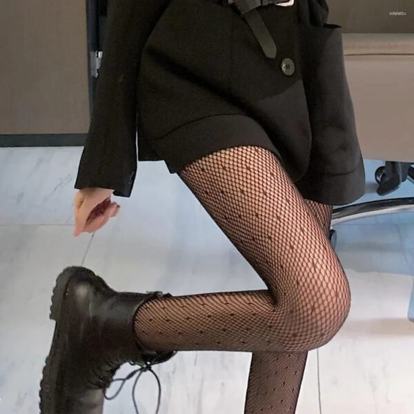 37fae5c6896a4d40 Women Socks Black Spring Star Print Female Seamless Hollow Fishnet Stocking Tights Pantyhose Mesh Stockings