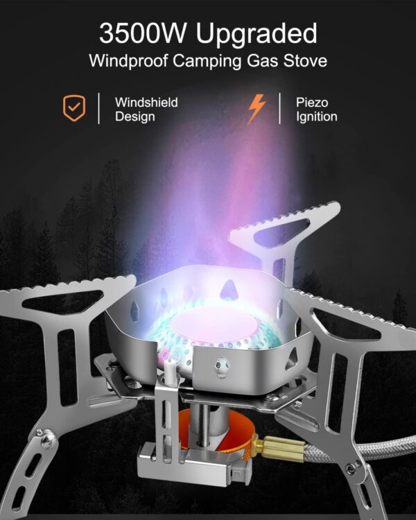 AUTOPkio Camping Gas Stove 3500W, Portable Gas Stove Windproof Backpacking Outdoor Stove with Piezo Ignition Adapters Converter for Outdoor Hiking, Picnic, Trekking, BBQ