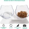 15°Elevated Cat Food Bowls with Silicone Pet Mat, Double Raised Cat Transparent Plastic Bowl with Stand, Stress-Free Suit for Cats and Small Dogs, Anti Vomiting cat Bowl, Cute Cat Face Bowl