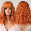Women Grey Wavy Bob Wigs Bangs Short Blonde Ombre Synthetic Wig With with Dark Roots Natural Hair for Daily Use