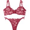 Lilosy Sexy Underwire Cute Push Up Strappy Embroidered Mesh Sheer Lingerie Set See Through Panty Bra