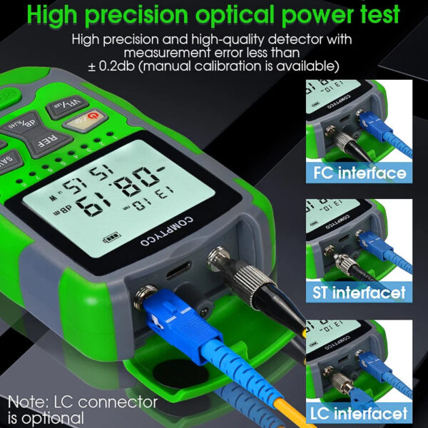 Rechargeable Fiber Tester 4 in 1 Mini Optical Power Meter -70~+10dBm & Visual Fault Locator & Rj45 Network Test & LED Lighting