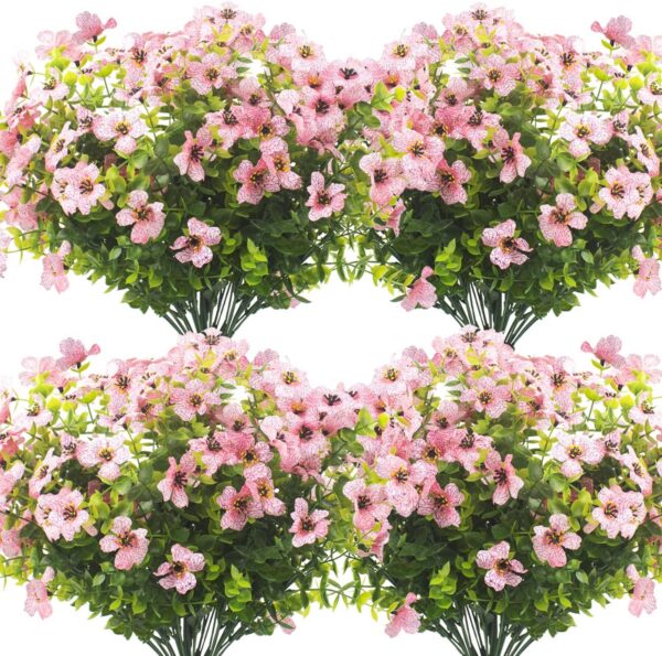 390f10cbeacaf432 Grunyia 10 Bundles Artificial Flowers Outdoor UV Resistant Fake Flowers No Fade Faux Plants Garden Porch Window Box Decorating (White)