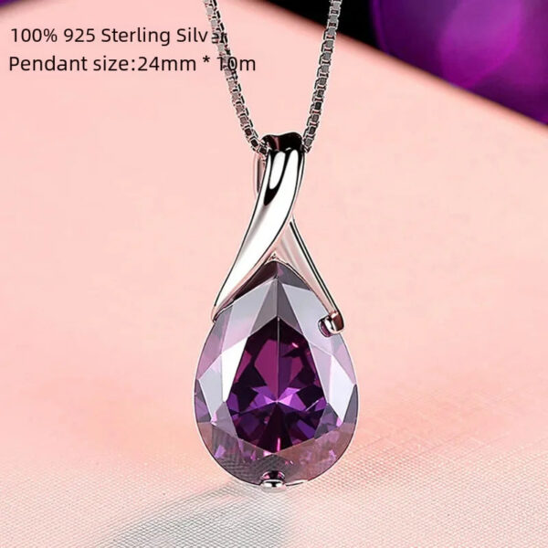 Buyee Sterling Sier Stone Pendant Light Natural Amethyst Necklace for Woman Girl Family Party Fine Jewelry Chain