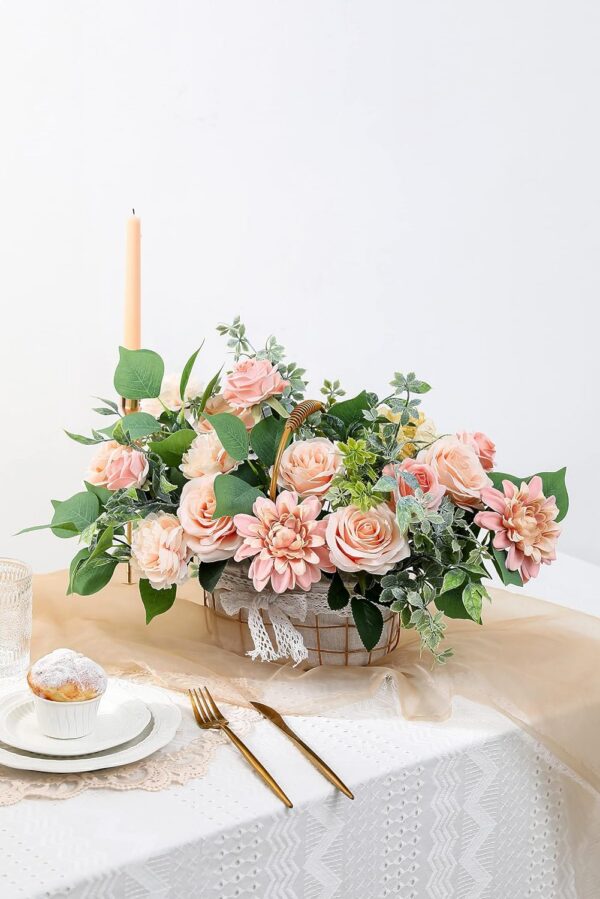 YYHUAWU Artificial Flowers Combo Box Set Gradient Color Flower Leaf with Stems for DIY Wedding Bouquets Centerpieces Baby Shower Party Home Decorations Peach