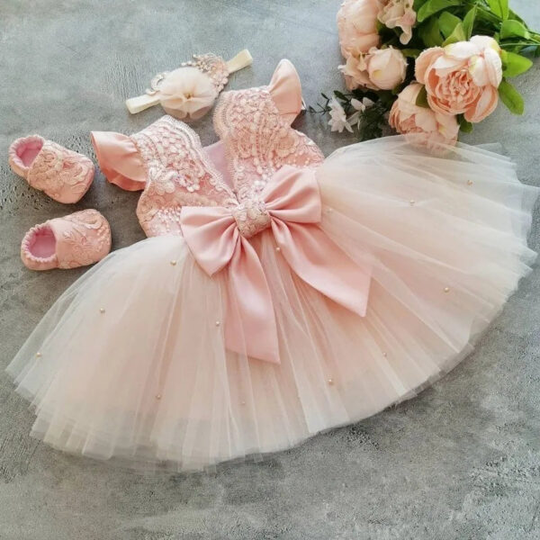1-5Y Baby Girls Dress for Wedding Party Pink Birthday Princess Dresses Kids Bridesmaids Elegant Gown Cute Girl Bow Vestidos