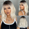 EASIHAIR Ombre Blonde Short Wavy Cosplay Lolita with Bangs Light Platinum Bob Synthetic Hair Wigs for Women Heat Resistant