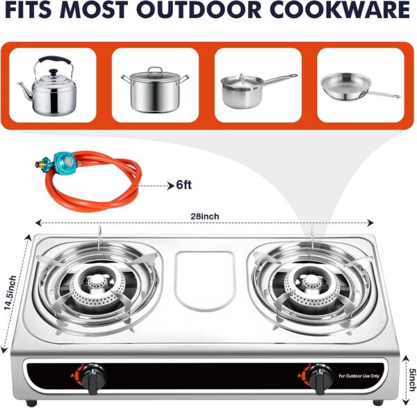 Llamaviva Propane Stove 2 Burner Stove 23000 BTU Gas Stove Auto Ignition Porable Propane Stove with Gas Hose,Stainless Steel panel Stove for Camping Outdoor propane griddle