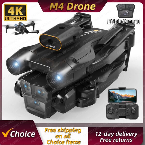 3986746a59f32516 New M4 Drone 4K Professinal With Wide Angle Triple HD Camera Foldable RC Helicopter WIFI FPV Height Hold Apron Sell