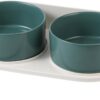 3987ab06804feda4 Cat Food Water Bowl Set - Raised Cat Bowls with Non Slip Stand - Elevated Puppy Bowls for Small Dogs - Double Ceramic Cat Feeding Bowls with Splash Proof Guard - Tall Cat Dishes - 2 x 480 ML - 16.2 OZ
